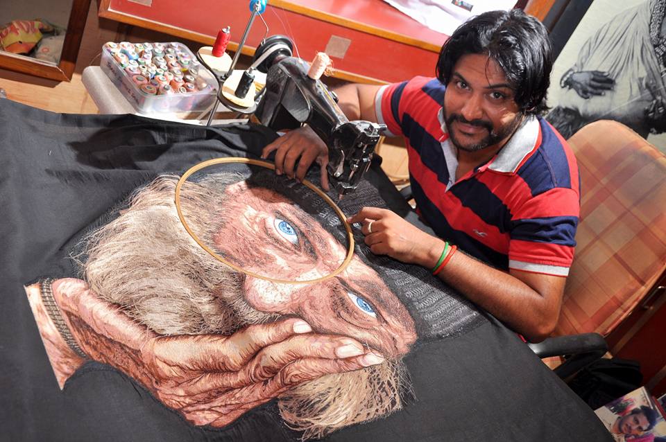 Феноменальный Человек-иголка: индиец вышивает картины на машинке, и они потрясающие