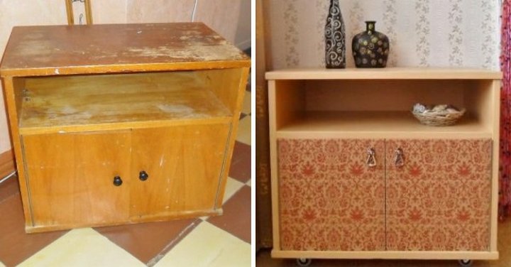 Советская мебель до и после переделки. Даже не верится, что это старая стенка!